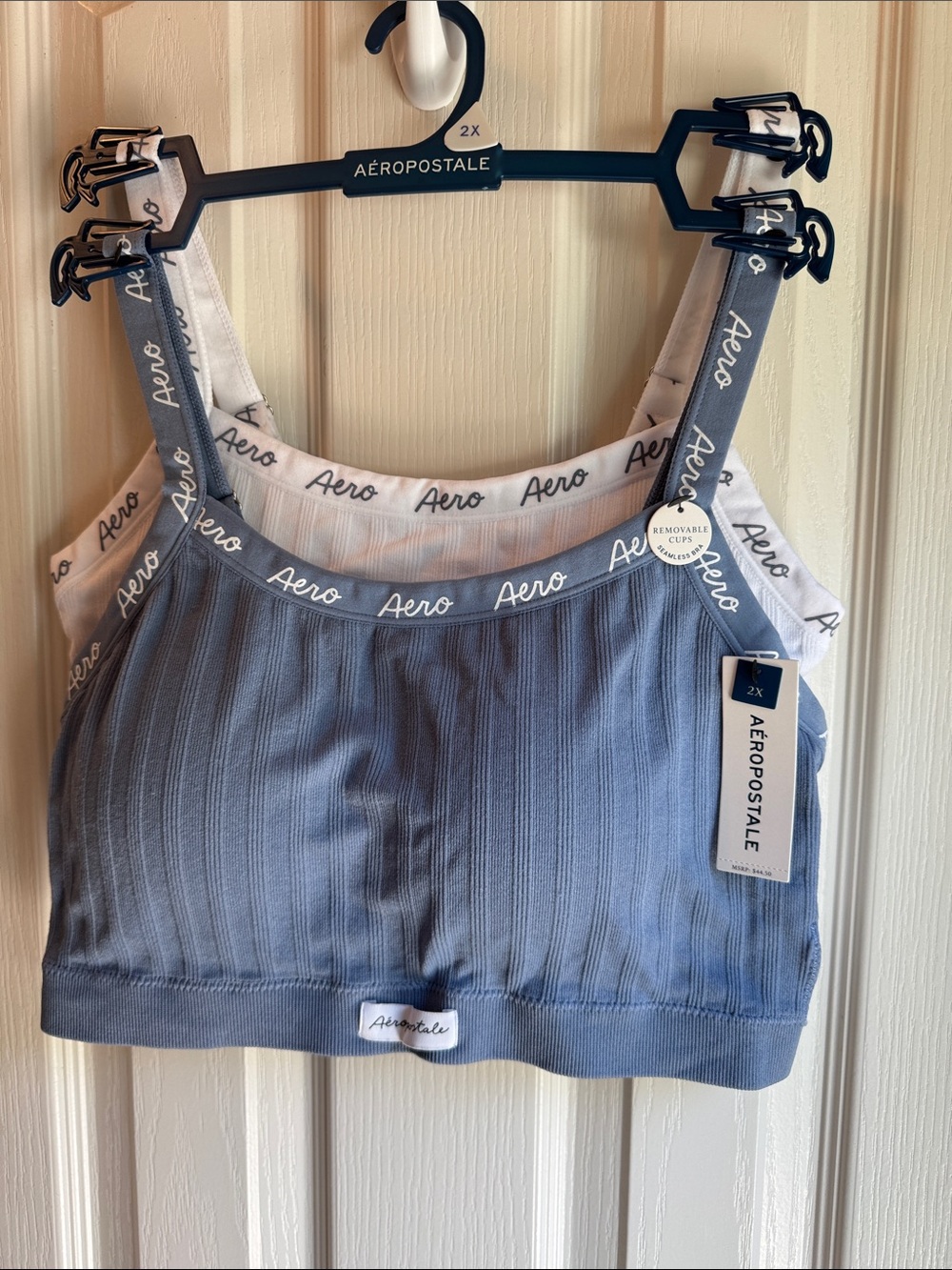 NWT AEROPOSTALE 2 PK CORNFLOWER BLUE & WHITE BRA SETS